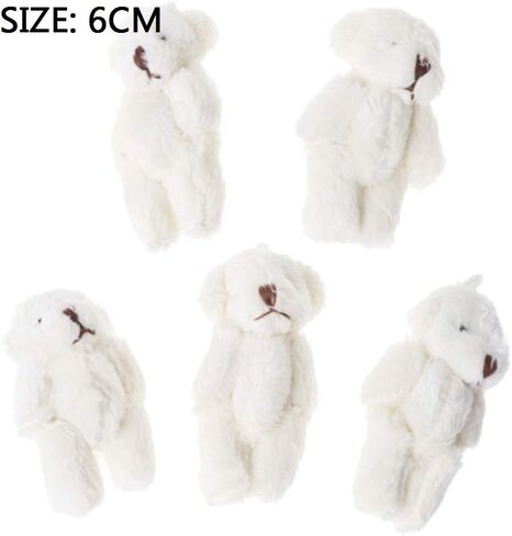 12Pcs 6CM Plush Small Joint Teddy Bear Bulk Stuffed Animal Toys Wedding Gift Box Doll Toy for Birthday Cake Wedding Decorations Party Favors Supplies Bag DIY Accessory,White&Beige&Brown in Saudi Arabia