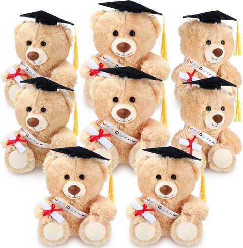 Jenaai 8 Pcs Graduation Bear 2025 with Black Cap 10 Inches Bulk Class of 2024 Soft Cute Bear Stuffed Animal Toys for Commemorative Celebratory Keepsakes Gift (Colorful Ribbon) in Saudi Arabia