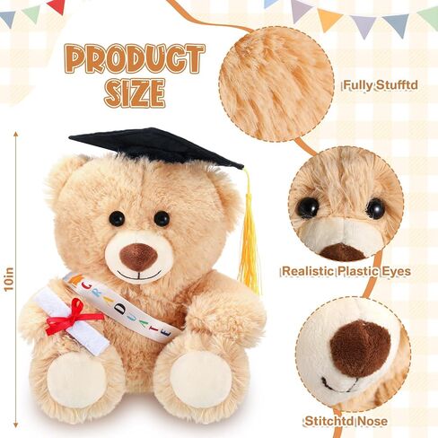 Jenaai 8 Pcs Graduation Bear 2025 with Black Cap 10 Inches Bulk Class of 2024 Soft Cute Bear Stuffed Animal Toys for Commemorative Celebratory Keepsakes Gift (Colorful Ribbon) in Kuwait