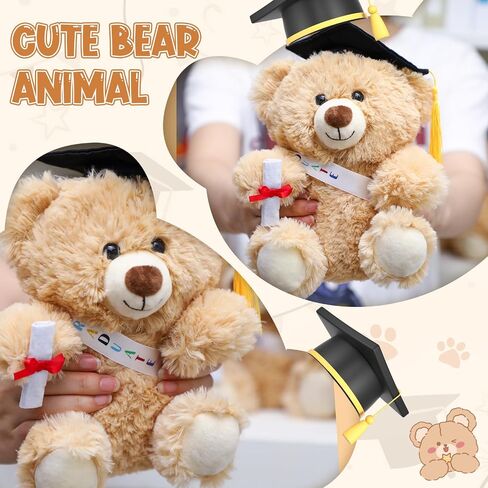 Jenaai 8 Pcs Graduation Bear 2025 with Black Cap 10 Inches Bulk Class of 2024 Soft Cute Bear Stuffed Animal Toys for Commemorative Celebratory Keepsakes Gift (Colorful Ribbon) in Kuwait