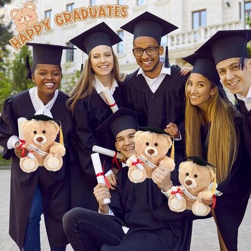 Jenaai 8 Pcs Graduation Bear 2025 with Black Cap 10 Inches Bulk Class of 2024 Soft Cute Bear Stuffed Animal Toys for Commemorative Celebratory Keepsakes Gift (Colorful Ribbon) in Kuwait