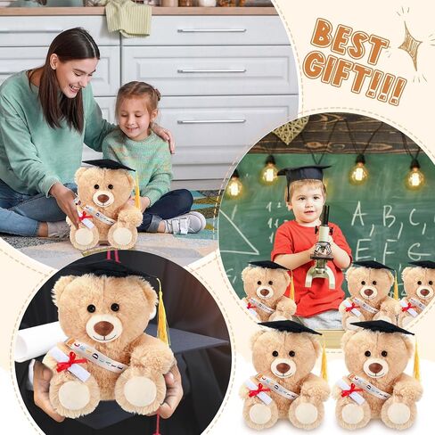 Jenaai 8 Pcs Graduation Bear 2025 with Black Cap 10 Inches Bulk Class of 2024 Soft Cute Bear Stuffed Animal Toys for Commemorative Celebratory Keepsakes Gift (Colorful Ribbon) in Kuwait