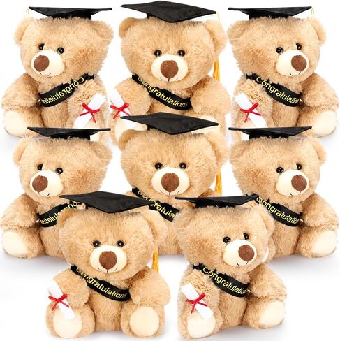 Jenaai 8 Pcs Graduation Bear 2025 with Black Cap 10 Inches Bulk Class of 2024 Soft Cute Bear Stuffed Animal Toys for Commemorative Celebratory Keepsakes Gift (Colorful Ribbon) in Kuwait