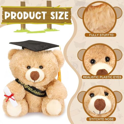 Jenaai 8 Pcs Graduation Bear 2025 with Black Cap 10 Inches Bulk Class of 2024 Soft Cute Bear Stuffed Animal Toys for Commemorative Celebratory Keepsakes Gift (Colorful Ribbon) in Kuwait