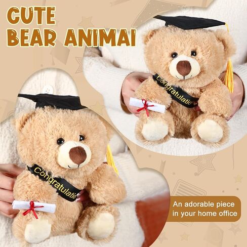 Jenaai 8 Pcs Graduation Bear 2025 with Black Cap 10 Inches Bulk Class of 2024 Soft Cute Bear Stuffed Animal Toys for Commemorative Celebratory Keepsakes Gift (Colorful Ribbon) in Kuwait