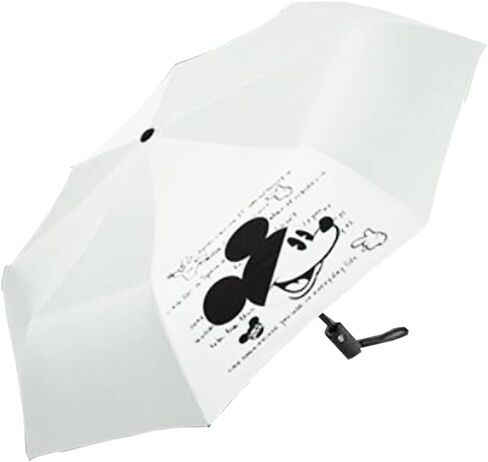FINEX Mickey Mouse Hands Pattern - أسود - مظلة جولف مدمجة للسفر قابلة للطي تلقائيًا مع مقبض زر واحد وحزام للمعصم in Kuwait