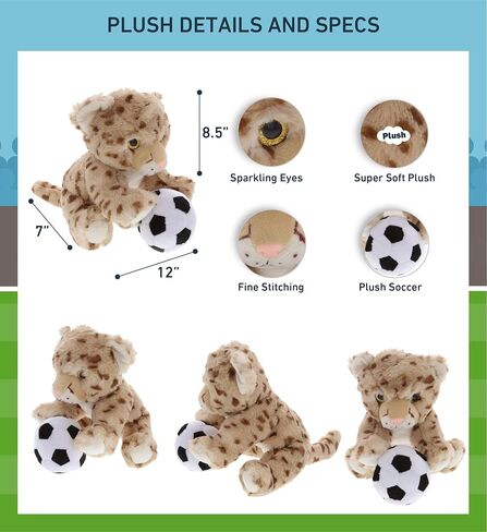 DolliBu Squat Cheetah Stuffed Animal with Soccer Ball Plush - Soft Huggable Cheetah, Adorable Playtime Squat Cheetah Plush Toy, Cute Wild Life Sports Gift for Kids and Adults - 8.5 Inch in Saudi Arabia