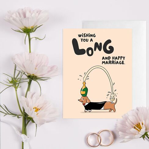 ALY LOU Funny Wedding Card, Engagement Bridesmaid Bachelorette Cards for Bride/Groom, Bridal Wedding Shower, For Him/Her, Couple, Congratulations Greeting Cards (Long and Happy Marriage - Wiener Dog) in Saudi Arabia