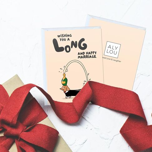 ALY LOU Funny Wedding Card, Engagement Bridesmaid Bachelorette Cards for Bride/Groom, Bridal Wedding Shower, For Him/Her, Couple, Congratulations Greeting Cards (Long and Happy Marriage - Wiener Dog) in Saudi Arabia