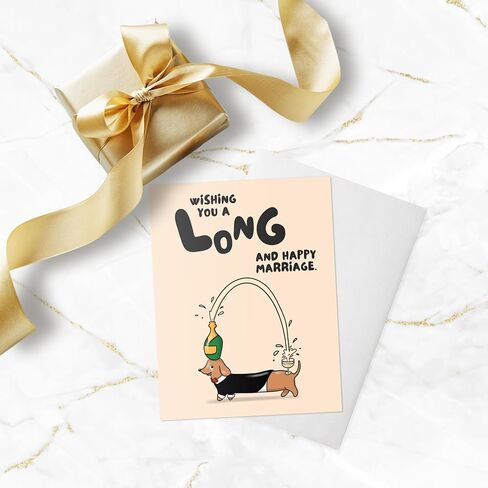 ALY LOU Funny Wedding Card, Engagement Bridesmaid Bachelorette Cards for Bride/Groom, Bridal Wedding Shower, For Him/Her, Couple, Congratulations Greeting Cards (Long and Happy Marriage - Wiener Dog) in Saudi Arabia
