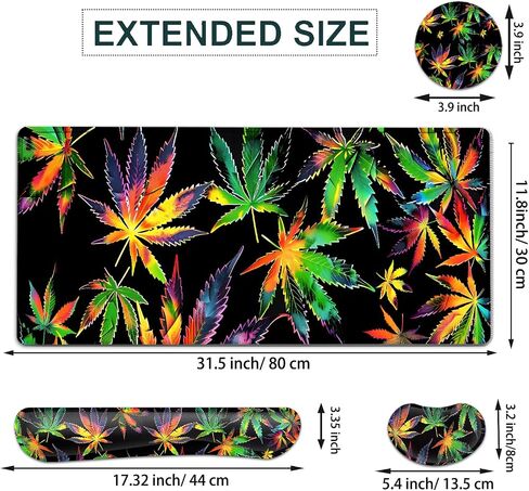 JVGFYNKL Large Gaming Mouse Pad Set, Ergonomic Memory Foam Keyboard Wrist Rest Support + Mouse Wrist Rest + Extended Desk Mat with Non-Slip Rubber Base, Colored Weeds Pattern Black Desk Pad in Saudi Arabia