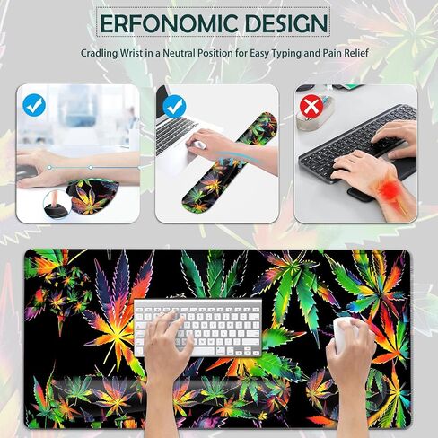 JVGFYNKL Large Gaming Mouse Pad Set, Ergonomic Memory Foam Keyboard Wrist Rest Support + Mouse Wrist Rest + Extended Desk Mat with Non-Slip Rubber Base, Colored Weeds Pattern Black Desk Pad in Saudi Arabia