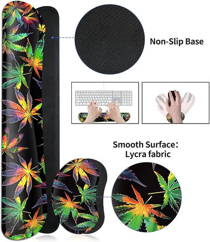 JVGFYNKL Large Gaming Mouse Pad Set, Ergonomic Memory Foam Keyboard Wrist Rest Support + Mouse Wrist Rest + Extended Desk Mat with Non-Slip Rubber Base, Colored Weeds Pattern Black Desk Pad in Saudi Arabia