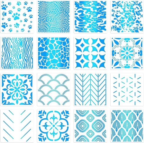 16 Pieces Wall Stencils for Painting, Herringbone Geometric Cubist Modern Wall Stencil, Reusable Templates for Painting on Walls Canvas DIY Craft Scrapbooking Stamp Card Making(8x8Inch) in Saudi Arabia