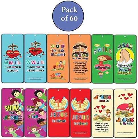 Neweights ما الذي يمكن أن يفعله يسوع الإشارات إلى WWJD Christian for Kids (60 pack)-مجموعة البطاقات التحفيزية اليومية-كتاب مجموعة-هبة مثالية لأعضاء الكنيسة in Kuwait