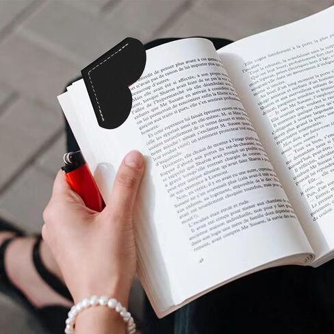 Lilaly 6 Pcs Leather Heart Bookmarks, Book Accessories for Women, Kids,Gifts for Book Lovers （Black） in Kuwait