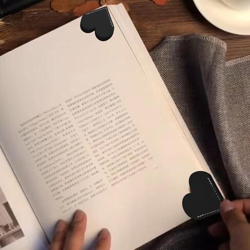 Lilaly 6 Pcs Leather Heart Bookmarks, Book Accessories for Women, Kids,Gifts for Book Lovers （Black） in Kuwait