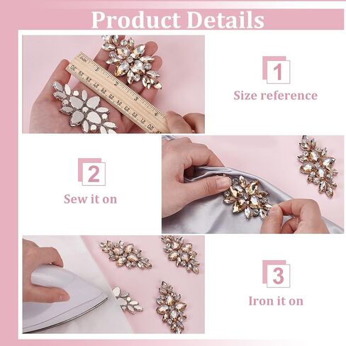 Fingerinspire 4 pcs زهرة الزجاج الزجاجي بقع راينستون بقع الحديد على بقع الرمال الرملية الرملية بقع زفاف الزفاف بقع زخرفية زخرفة ببقع زينة للخرز لزينة زي DIY الحرف اليدوية in Kuwait