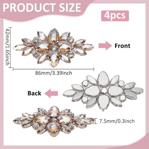 Fingerinspire 4 pcs زهرة الزجاج الزجاجي بقع راينستون بقع الحديد على بقع الرمال الرملية الرملية بقع زفاف الزفاف بقع زخرفية زخرفة ببقع زينة للخرز لزينة زي DIY الحرف اليدوية in Kuwait