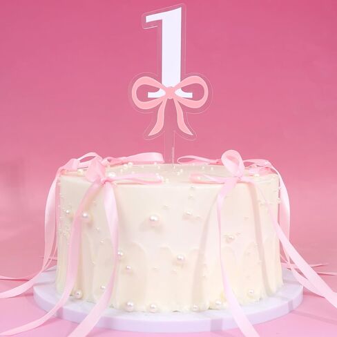 Pink Bow 1st Birthday Cake Topper-Pink Bow One Birthday Decorations,Bridal Shower Bachelorette Cake Flag,Sweet 1st party Photo Smash Props in Saudi Arabia