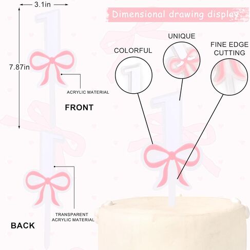 Pink Bow 1st Birthday Cake Topper-Pink Bow One Birthday Decorations,Bridal Shower Bachelorette Cake Flag,Sweet 1st party Photo Smash Props in Saudi Arabia