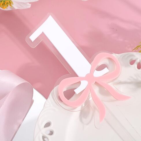 Pink Bow 1st Birthday Cake Topper-Pink Bow One Birthday Decorations,Bridal Shower Bachelorette Cake Flag,Sweet 1st party Photo Smash Props in Saudi Arabia