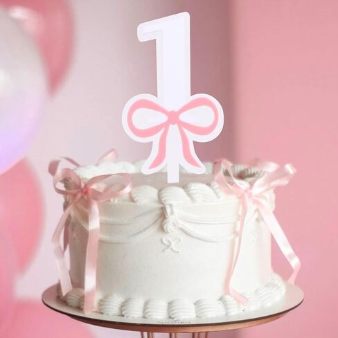 Pink Bow 1st Birthday Cake Topper-Pink Bow One Birthday Decorations,Bridal Shower Bachelorette Cake Flag,Sweet 1st party Photo Smash Props in Saudi Arabia