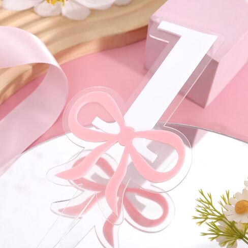 Pink Bow 1st Birthday Cake Topper-Pink Bow One Birthday Decorations,Bridal Shower Bachelorette Cake Flag,Sweet 1st party Photo Smash Props in Saudi Arabia