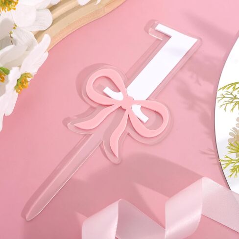 Pink Bow 1st Birthday Cake Topper-Pink Bow One Birthday Decorations,Bridal Shower Bachelorette Cake Flag,Sweet 1st party Photo Smash Props in Saudi Arabia