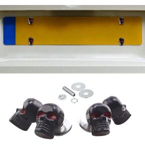 4 PCS Skull License Plate Screws, License Plate Frame Decorative Fastener Bolts, Universal 3D Fairing Bolts, Suitable for Cars, Motorcycles (Black)