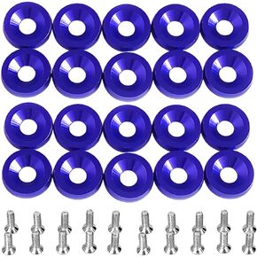 20Pcs Fender Bumper Washer Bolt, Billet Aluminum Finishing Washer, M6 Stainless Steel Engine Bay Screw Dress Up Fastener Kit, Multi-Color License Plate Decor, Car Tuning Accessories (Black)