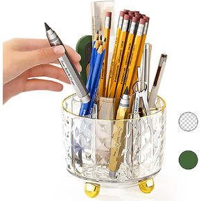 Dark Green Pen Pencil Holder for Desk, 360° Rotating Pen Organizer, Green Office Supplies, Cute Pen Holder, 6-Compartment Pencil Holder Rotating