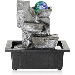 Dyna-Living Indoor Tabletop Fountain with Pump Waterfall Coloured LED Lights Desk Water Fountains for Home Office Decor