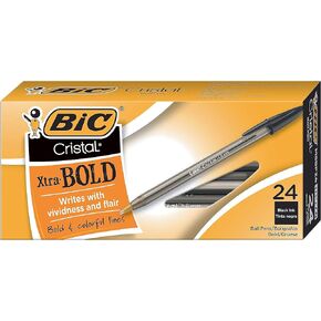 BIC Cristal Xtra Bold Ballpoint Pens, Bold Point (1.6mm) For Vivid And Dramatic Lines, Assorted Colors, 24-Count Pack