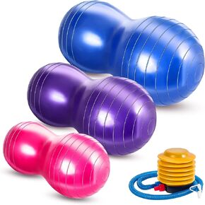 Jexine 3 Pcs Anti Burst Exercise Ball Peanut Shape Ball Yoga Balance Stability Pregnancy Ball with 1 Pcs Pump for Home Gym Fitness Labor Birthing Physical Therapy, 3 Sizes