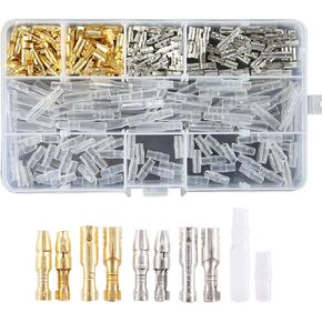Glarks 240Pcs 3.9mm Brass Male and Female Bullet Terminals Wire Connector Block with Insulating Sleeves for Car Truck Motorcycle Bike