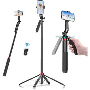 Ulanzi MA09 Selfie Stick Tripod, 71" Extendable Phone Tripod with Romote, Portable Cellphone Stand Tripod Quadrapod & iPhone Tripod, 3-in-1 Upgraded Travel Tripod for iPhone/Samsung/Camera/GoPro
