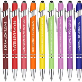 Eersida 10 Pcs Snarky Office Pens Funny Insulting Pens Arcastic Negative Quotes Ballpoint Pens Macaron Touch Stylus Pens for Office, Black Ink
