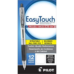PILOT EasyTouch Refillable & Retractable Ballpoint Pens, Fine Point, Black Ink, 12-Pack (32210)