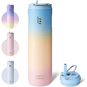 BOTTLE BOTTLE Insulated Water Bottle 24oz with Straw Lid and Handle for Sports Travel Gym Stainless Steel Water Bottles Double-Wall Vacuum Metal Thermos Bottles Leak Proof BPA-Free (Light Pink)