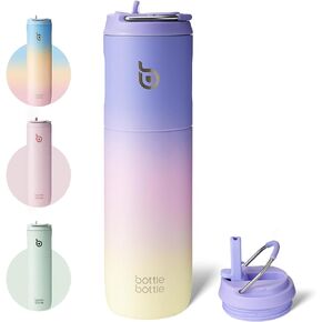 BOTTLE BOTTLE Insulated Water Bottle 24oz with Straw Lid and Handle for Sports Travel Gym Stainless Steel Water Bottles Double-Wall Vacuum Metal Thermos Bottles Leak Proof BPA-Free (Light Pink)