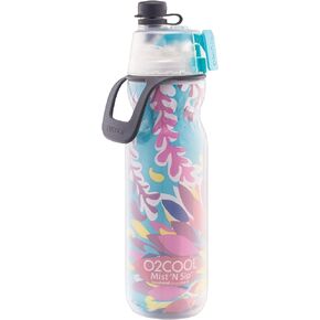 O2COOL Mist 'N Sip Misting Water Bottle 2-in-1 Mist and Sip Function with No Leak Pull Top Spout Sports Water Bottle Reusable Water Bottle - 20 oz (Raspberry Ombre)
