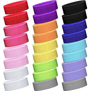 26 Pieces Sweatbands Cotton Sports Headbands Colorful Terry Cloth Sweat Absorbing Athletic Sweatband for Working Out, Basketball, Soccer, Running, Yoga, Outdoor Sports Activities Multicolor