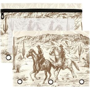 Kcldeci 2 Pack Pencil Pouch for 3 Ring Binder, American Wild Western Desert Cowboy Binder Pencil Pouch Pencil Case Pencil Bag Pouch Bulk for Home, Office, School Supplies