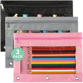 Pencil Pouch for 3 Ring Binder: 3 Pack Clear Pencil Pouch with Smooth Zipper| Large Capacity Binder Pencil Pouch| Cute Pencil Pouch School Office Organizer for Kids Teens Girls Adults Student, Black