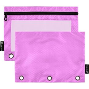 Binder Pouches,Hot Pink Pencil Pouch for 3 Ring Binder 2 Pack Clear Pencil Bag with Zipper for Office School Supplies