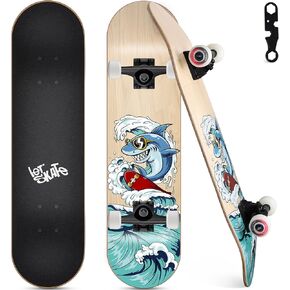 Skateboards for Beginners, 31"x8" Complete Skateboard for Kids Teens & Adults, 7 Layer Canadian Maple Wood Double Kick Deck Concave Standard and Tricks Skateboard with All-in-1 Skate Tool