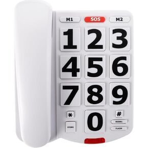 هاتف مكتبي سلكي ذو خط واحد مضخم من Yopay، هواتف بأزرار كبيرة لكبار السن، هاتف مكتبي عالي الصوت سهل القراءة، أبيض، مناسب لكبار السن in Kuwait