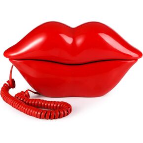 Suwimut Red Mouth Telephone, Wired Novelty Cute Sexy Lip Phone, Real Corded Lip Shaped Landline Phone Desk Corded Phone for Home Hotel Office Decor Gift