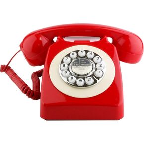 هاتف Sangyn Retro الثابت الكلاسيكي العتيق هاتف سلكي الطراز القديم مع زر هاتف مكتبي مع وظيفة إعادة الاتصال للمكتب المنزلي